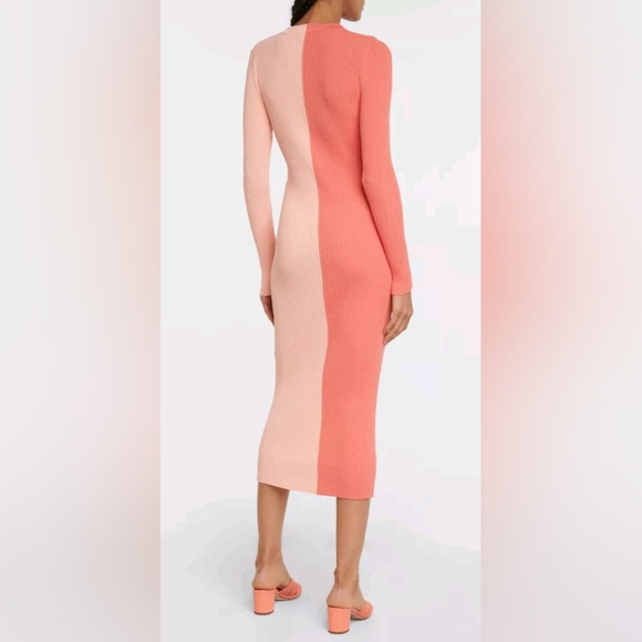 Staud Shoko Colorblock Bittersweet peach button up sweater dress size small - Picture 4 of 13